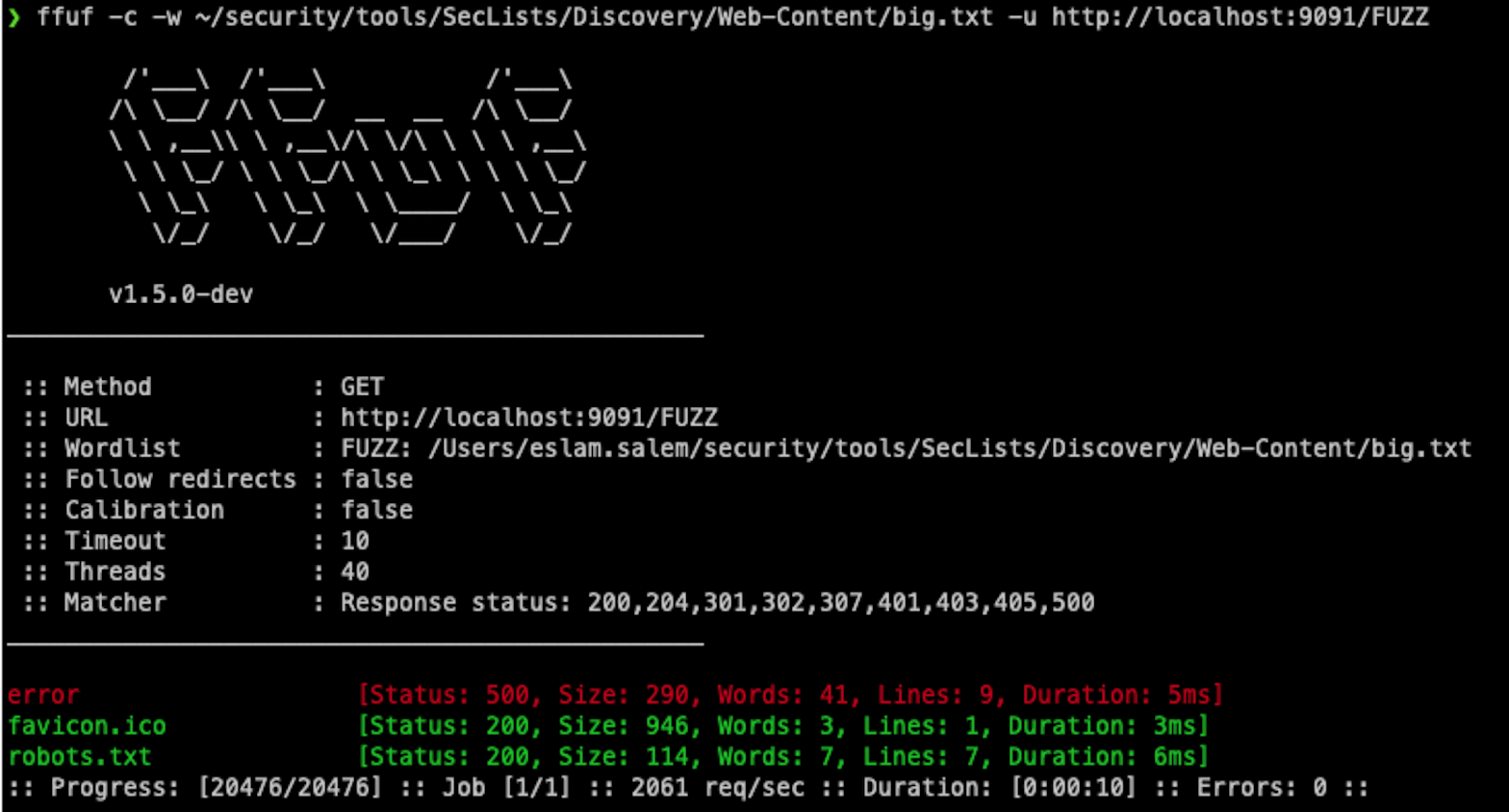 FFuF lets an attacker identify some of the endpoints purposely exposed by our honeypot